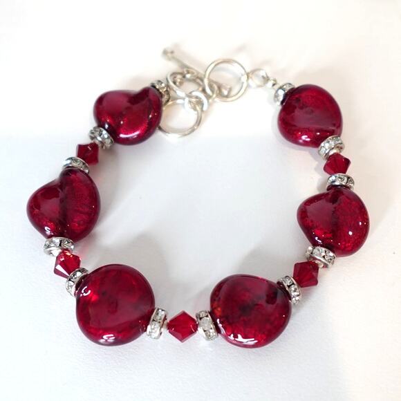 Stunning Ruby Red Necklace Set / Murano Glass/Sterling Silver/ Swarovski Set - Picture 4 of 10